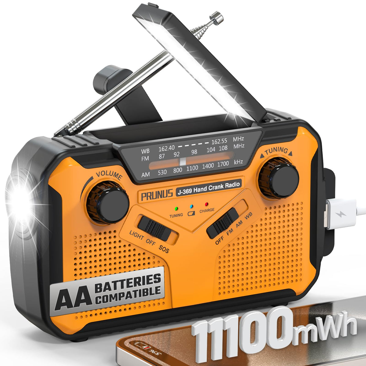 PRUNUS J-369 11100mWh Emergency Weather Radio NOAA/AM/FM - Image 1