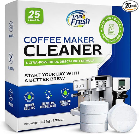 Coffee Machine Descaler Tablets 25 Count - Compatible With Keurig, Nespresso, Philips, Ninja, Delonghi, Miele, Breville & More - Coffee Maker Cleaner Tablets with 1 Year Supply
