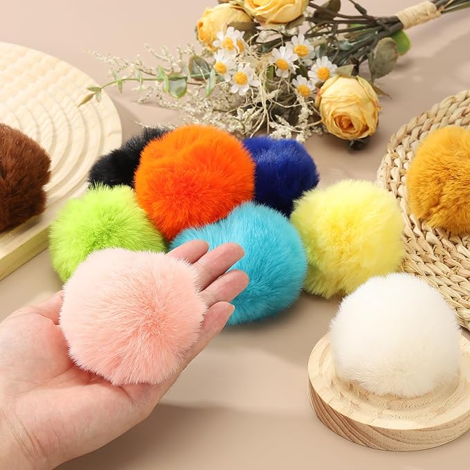 PATIKIL Faux Fur Pom Poms for Hats, 24 Pcs Fluffy Soft Fur Poms Balls with Elastic Loop for Keychain Knitting Hats DIY Scarves Gloves Bag Christmas, Dark Blue