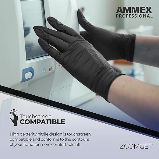 AMMEX Black Nitrile Exam Gloves, Box of 100, 3 Mil, Size Small, Latex Free, Powder Free, Textured, Disposable, Non-Sterile, Food Safe, ABNPF42100BX