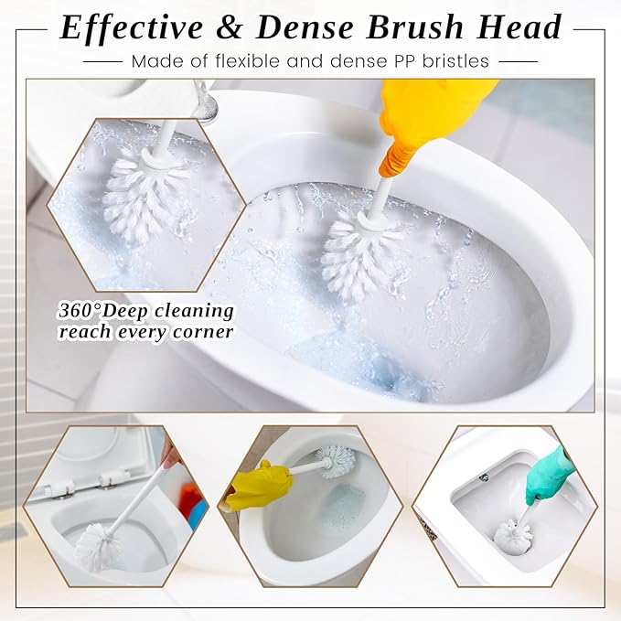 15 Sets Toilet Holder and Brush Set 16.14 Inch Toilet Bowl Cleaner Brush with Caddy Bathroom Scrub Plastic Scrubber with Long Handle for Bathroom Cleaning, Easy to Assemble (White)