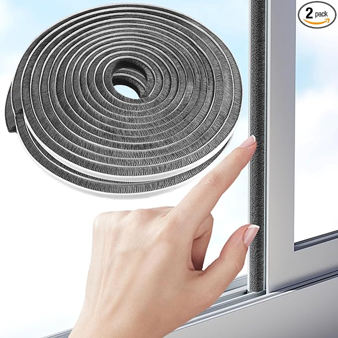 Brush Weather Stripping,Seal-Effective Weather Stripping for Doors & Windows,Insulation Strip for Gap Filling,Draft Stopper for Exterior Doors,Window Seal,and Conditioner,66ft x 0.4inch,Grey
