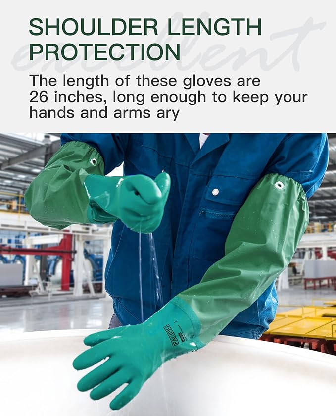 PACIFIC PPE 3 Pairs 26" Rubber Gloves - Chemical Resistant, Extra-long Heavy Duty Waterproof Gloves with Cotton Liner, Anti-skid, Acid-alkali and Oil Resistant, Large