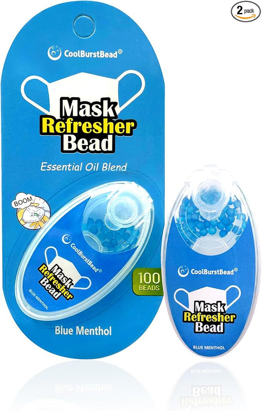 Face Mask Refresher, Long-Lasting & Strong Refreshing Fragrance, 2-Pack, with Natural Essential Oils from Herbs and Plants (100 beads/pack)