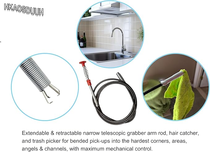 Drain Snake 79 inch Drain Clog Remover - Gutter Cleaning Tools Cleaner for Toilet Sewer Shower Kitchen Bathroom Tub Clogged Opener Cleaning Tool, Flexible Reach Grabber