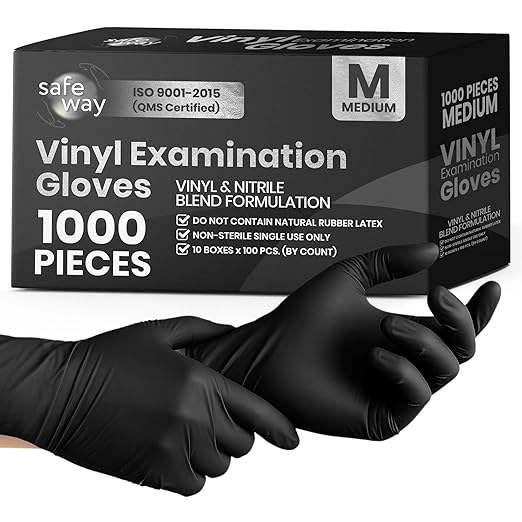 SAFEWAY USA Vinyl Disposable Gloves — Non-Latex and Powder Free, Heavy-Duty Protective and Multi-Purpose Gloves for Cleaning, Food Prep, Tattooing, Lab Works, Mechanics and More — (1000 pcs, Medium)