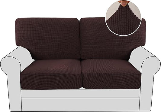 H.VERSAILTEX Multi-Pieces Loveseat Covers for 2 Cushion Couch High Stretch Couch Cushion Covers Jacquard Textured Twill Fabric(2 Seat Covers Plus 2 Back Cushion Covers, Chocolate)