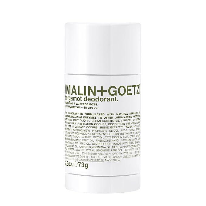 MALIN+GOETZ Bergamot Deodorant, natural effective odor & sweat defense, for all skin types, clear color, no residue/stains, free of aluminum, alcohol, baking soda, parabens, cruelty free 2.6 Fl Oz