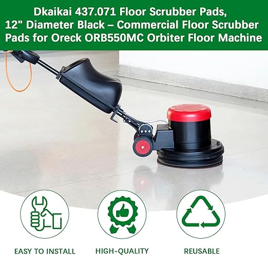 437.071 Floor Scrubber Pads, 12" Diameter Black – Commercial Floor Scrubber Pads for Oreck ORB550MC Orbiter Floor Machine (2, Black, 12 in)