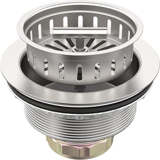 BOTEMY B9171 Kitchen Sink Drain 3 1/2 Inch Kitchen Sink Drain Strainer Assmebly Kit Stainless Steel Sink Strainer Basket/Drain Stopper for 3.5'' Standard American Drain Hole (Polished)