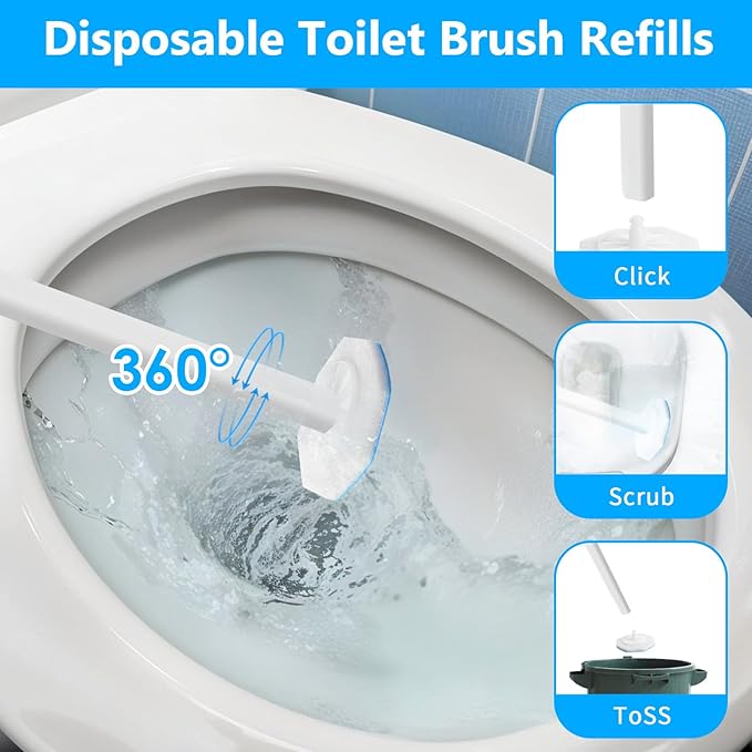 100 Pcs Toilet Wand Refills Disposable Toilet Brush Replacement Heads, Disposable Sponge Refill Heads Household Cleaning Bathroom Cleaners Compatible with Most Toilet Brushes