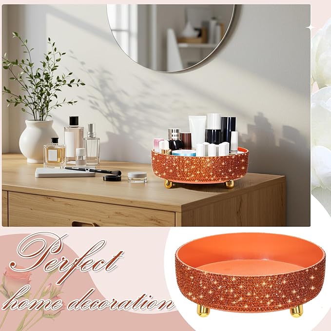 Honeydak Orange Bling Perfume Makeup Organizer Bling Mother's Day Nurses Day Gifts for Women Bathroom Organizers and Storage 360 Rotating Makeup Organizer for Countertop(Resin Stone)