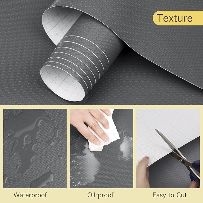 WochiTV Adhesive Shelf Liner 11.8 X 59 Inches Peel and Stick Kitchen Liner for Cabinets, Drawers Removable Protector Mat Waterproof Contact Covering for Dresser Pantry Countertops Shelves, Gray