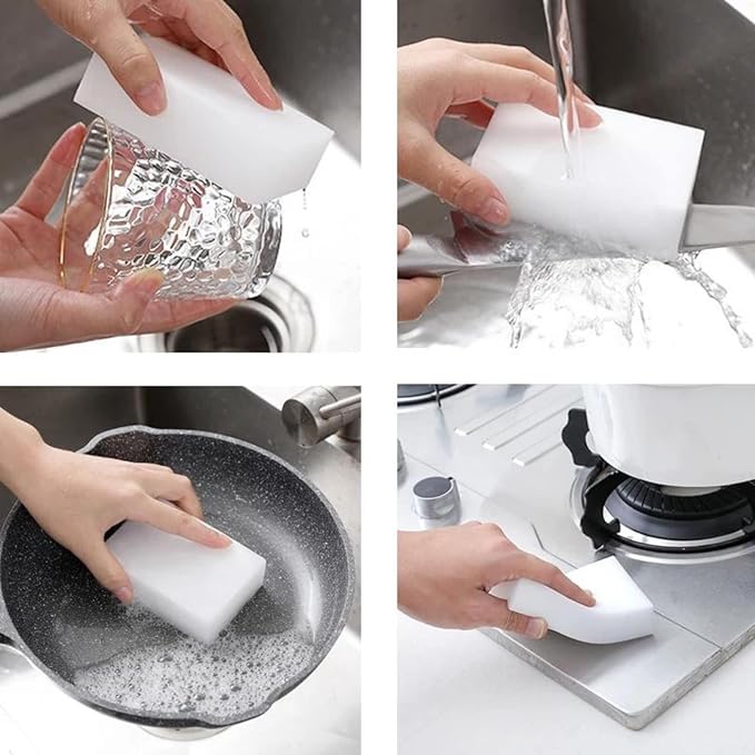 100 Pack Magic Sponges Eraser - Melamine Sponge of High Density, Long Lasting Kitchen Cleaning Sponge for Dishes Furniture Baseboard, Sink, Floor, Car, Toys (3.93"x2.36"x0.79")