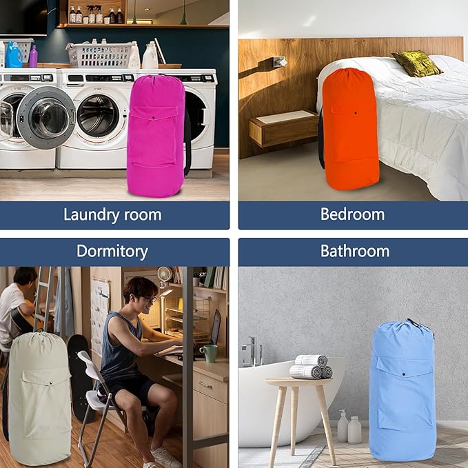 Sanlykate Canvas Backpack Laundry Bag - Extra Large Durable Dirty Clothes 2-3 Days Capacity with Adjustable Shoulder Strap & Front Pocket, for College Dorm, Apartment, Laundromats, Camping Travel