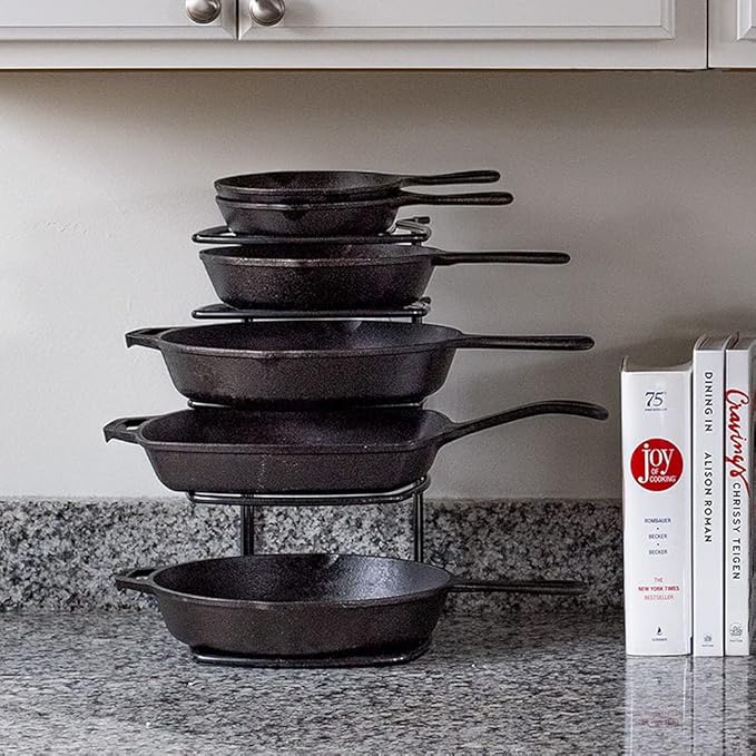 Lodge 5-Tier, Kitchen and Pantry Cast Iron Cookware Storage Organizer, Steel Construction, Matte Black