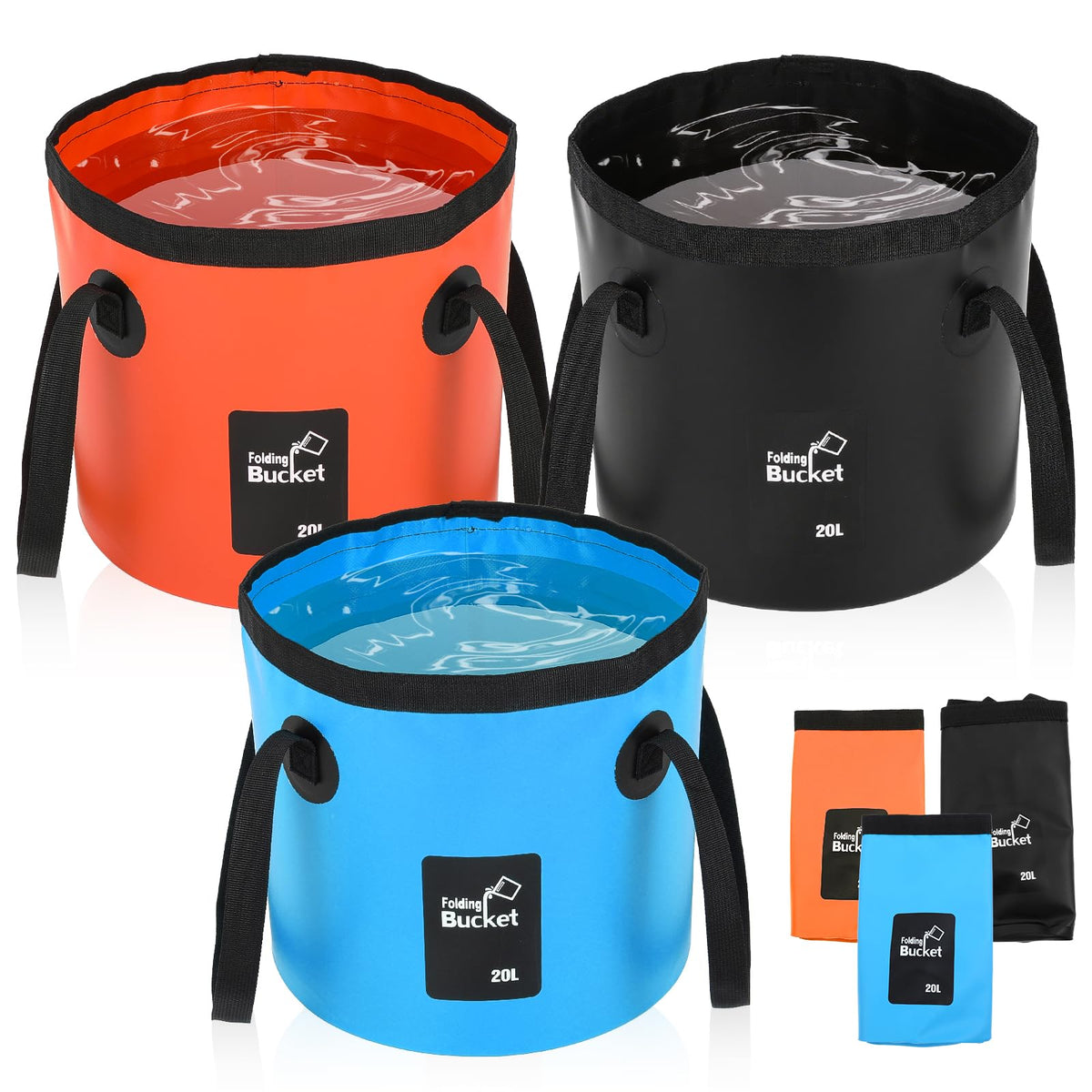 3 PCS 5 Gallon Collapsible Water Bucket, 20L Foldable PVC - Image 1
