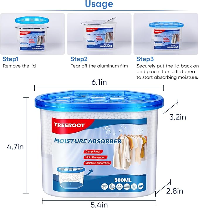 8 Pack Moisture Absorbers, 16 OZ Humidity Absorber Bucket, Moisture Absorbers for Closet, Dehumidifier Bucket for Wardrobes, Kitchens and Bathrooms, Fragrance Free Humidity Absorber