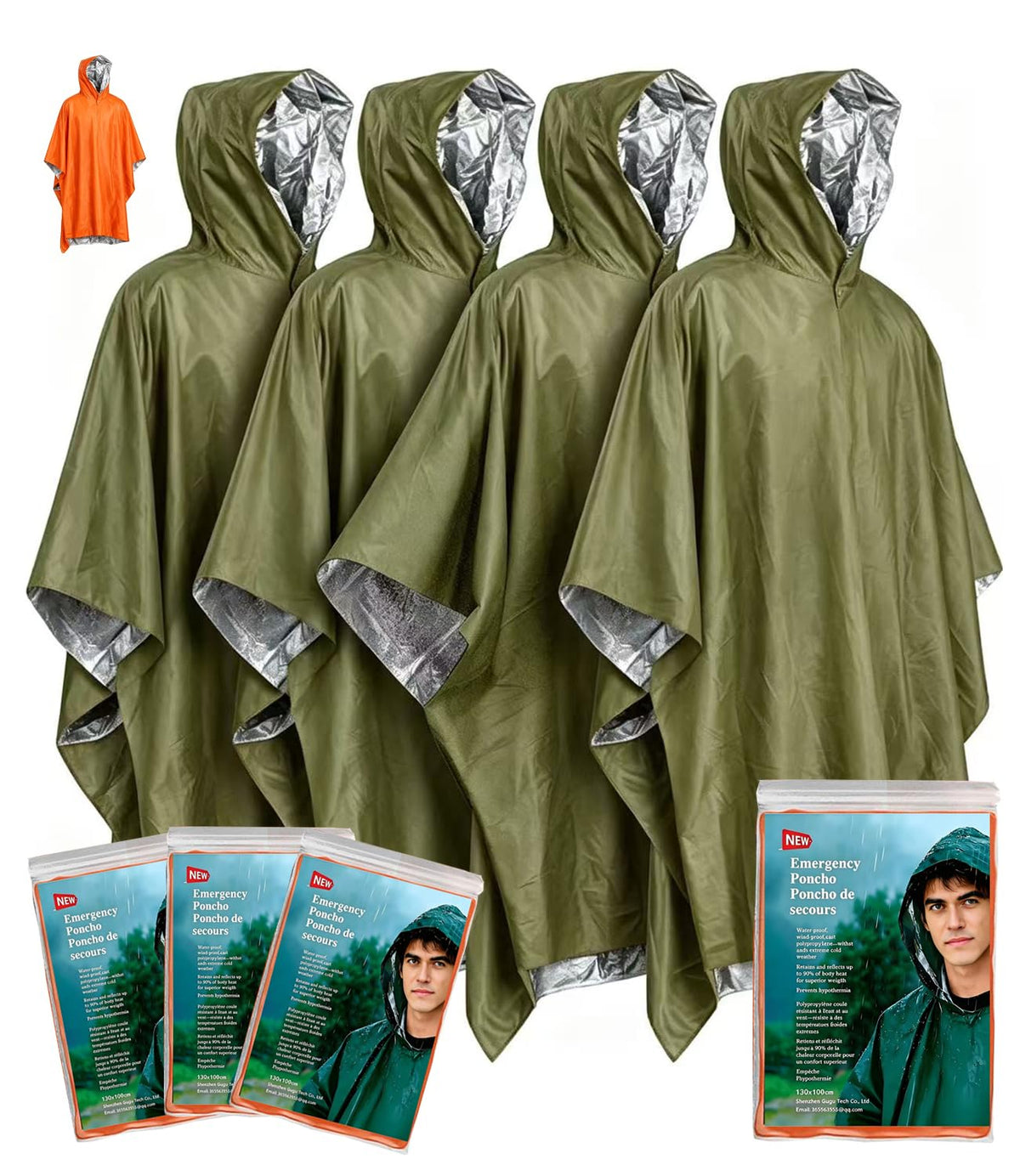 Emergency Survival Poncho (4pc) Thermal Mylar Foil Coating - Image 1