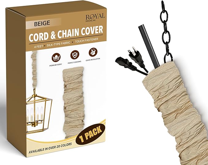 Royal Designs, Inc. CC-18-BG Cord & Chain Cover 4' Silk-Type Fabric Touch Fastener, Beige