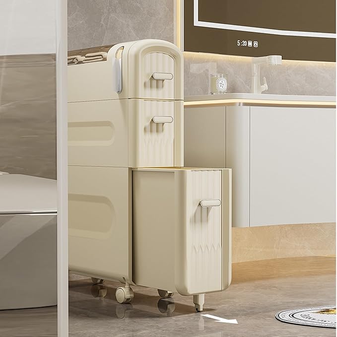 3-Tier Slim Narrow Bathroom Floor Storage Cabinet with Toilet Paper Slot,3 Drawers Movable Storage Cabinet for Living Room,Bedroom,Kitchen