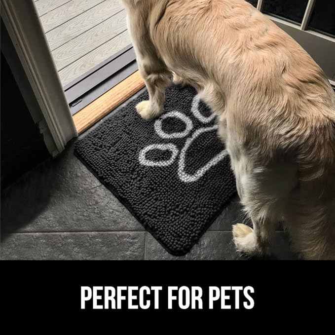 GORILLA GRIP SoakSTOPPER Dog Door Mat, Machine Washable Rug Absorbent Doormat Captures Moisture Mud Dirt, Quick Dry Soft Chenille Entryway Rugs Indoor Entrance Mats for Dog Paws, 24x17 Black White