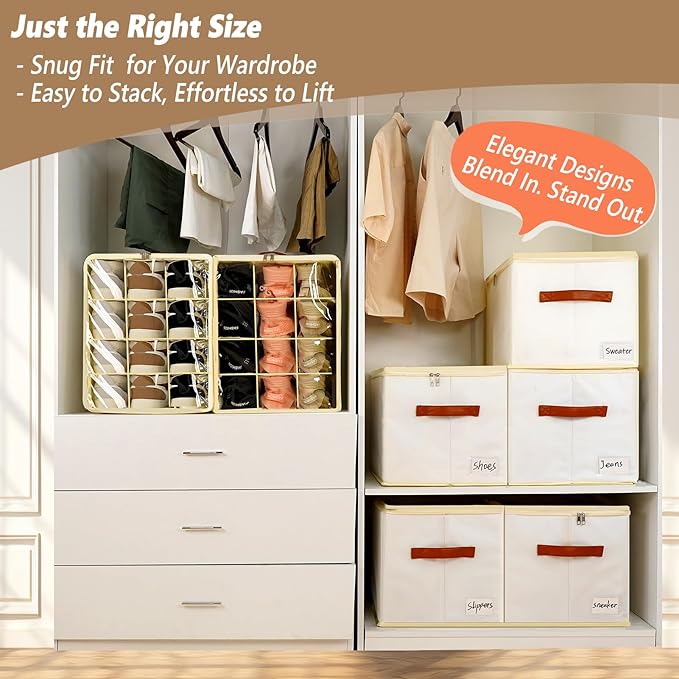3 Pack Shoe Storage Box Organizer for Closet - 36 Cell Space Saver Shoes Containers Bin with Clear Lids Stackable, Can Fit Ottoman, Foldable Shoe Rack Cabinet Cubby for Wardrobe
