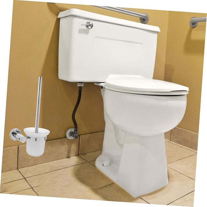 Garneck Stainless Steel Toilet Bowl Brush with Holder Long Handle Bathroom Cleaning Brush for Deep Scrubbing Glass Cup Storage Gentle Non-Scratch Bristles for Spotless Home Maintenance