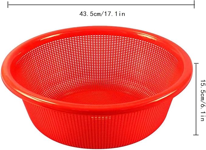 4 Pcs Large Plastic Wash Basket Round Perforated Colander Wash Vegetables and Fruits Drain Cooked Pasta Kitchen Essentials Food Strainer Basket Strainer Kitchen Blue Green Red Orange color