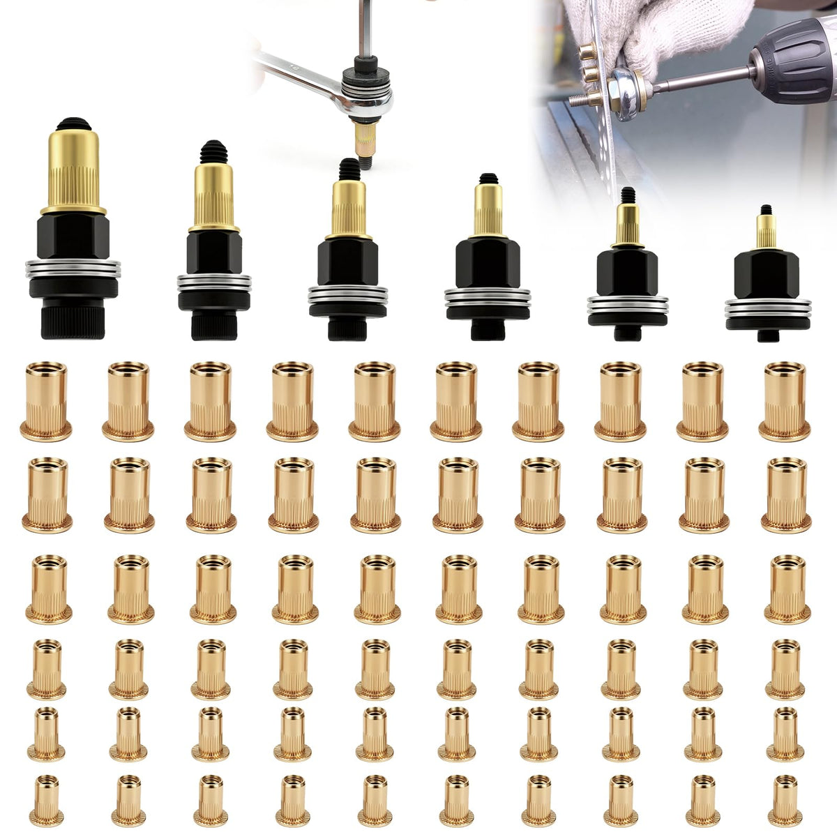 Rivet Nut Tool Kit Carbon Steel(Mandrel Head Set M3-M10&60 - Image 1