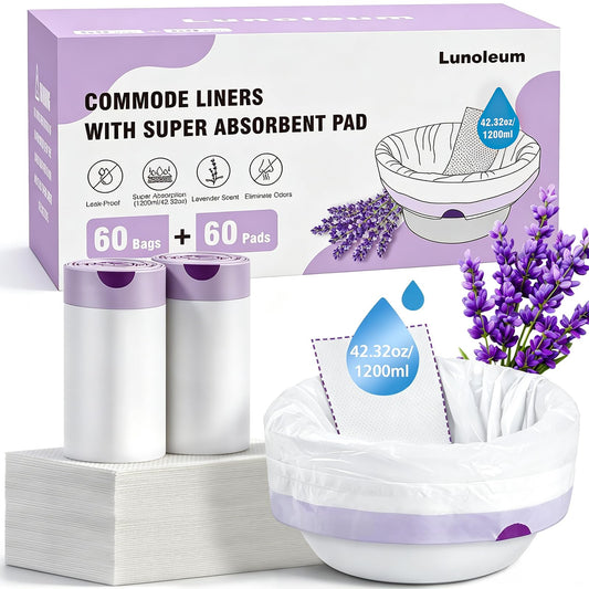 60 Commode Liners with Absorbent Pads,Disposable Toilet - Image 1