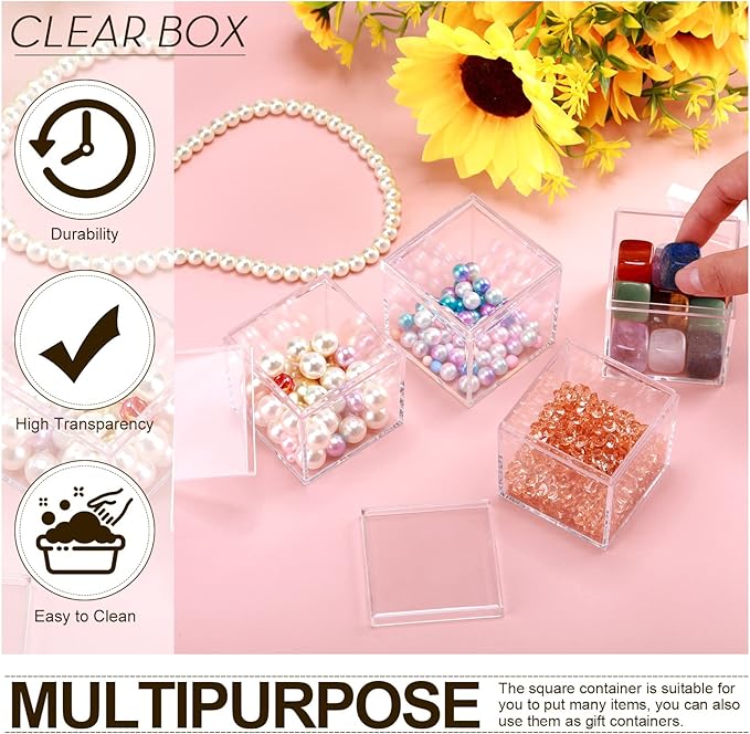 Tuanse 40 Pcs Acrylic Box with Lid Clear Small Acrylic Box Plastic Square Cube with Lid Mini Containers Display 2.2 x 2.2 x 2.2 Inch for Candy Pill Tiny Jewelry Toys Gifts