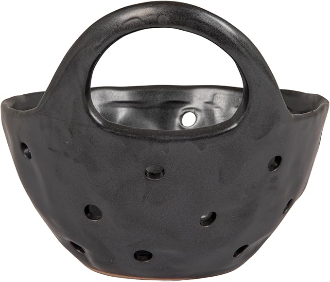 Creative Co-Op Set of 2 Black Reactive Glaze Stoneware Colanders