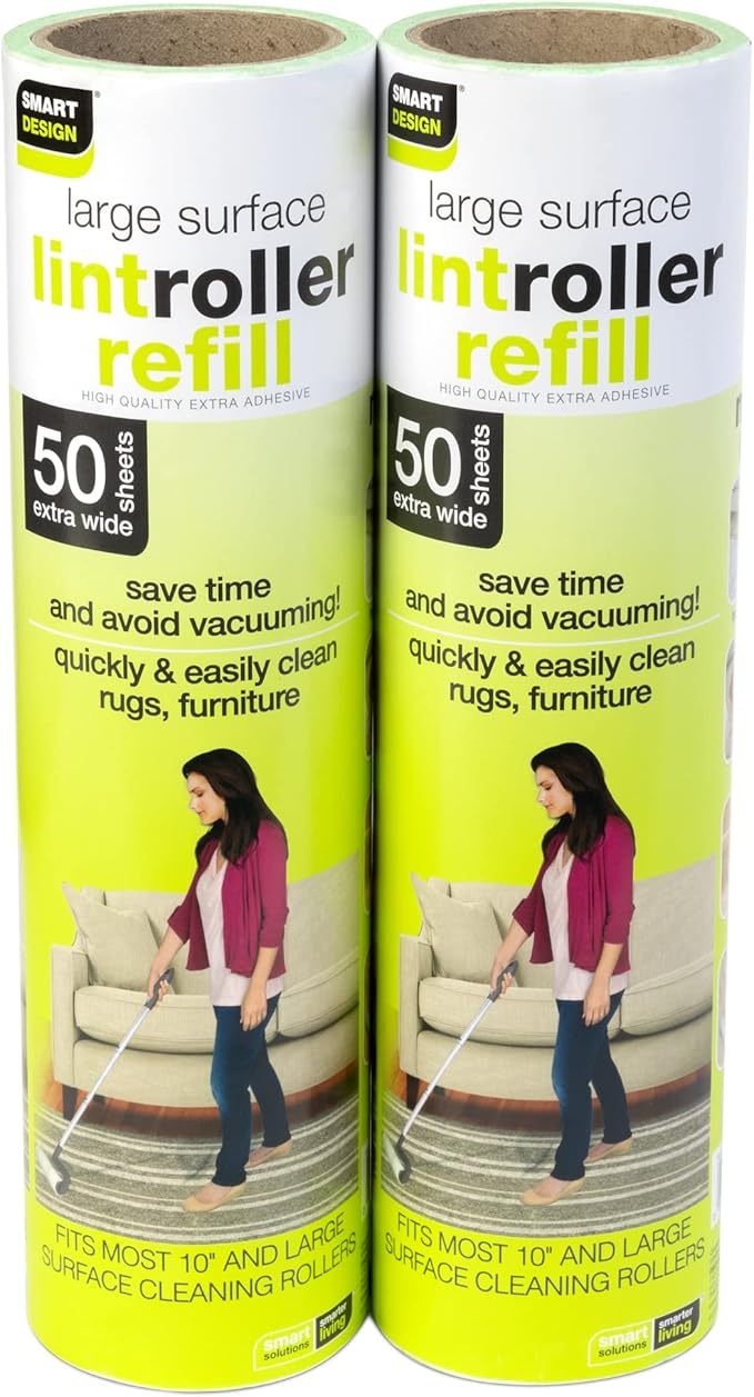 Smart Design Mega Floor Lint Roller Refill - Set of 2 (100 Sheets Total) - Easy-Peel Angled 10 inch Large Adhesive Sticky Sheets - Cleaning, Carpet, Car, Clothes, Dog Cat Fur, and Pet Hair Remover