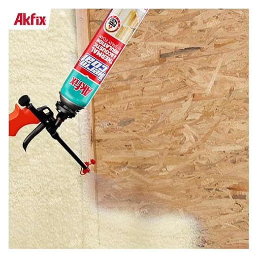 Akfix Thermcoat Fire Rated Spray Foam Insulation Kit 120 sq ft (6x27.1 oz.) - (R-Value 11.32/2 in) Closed Cell Expanding Wide Sealant Thermal Insulation for Walls and Attic - Gun & Cleaner Included