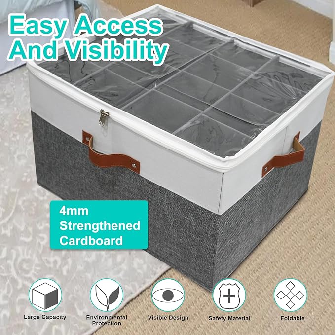Shoe Storage Organizer for Closet,Stackable Shoe Storage Box for Entryway,Cube Storage Cabinet,Organizador De Zapato,Folding House Container with Clear Cover,Portable Holder Shoe Rack(Grey)