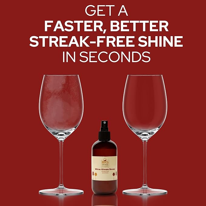 Wine Glass Cleaner & Polishing Cloth Set | Organic Liquid Spray Soap + Microfiber Cleaning & Drying Towel | Streak Free and Spot Free Shine