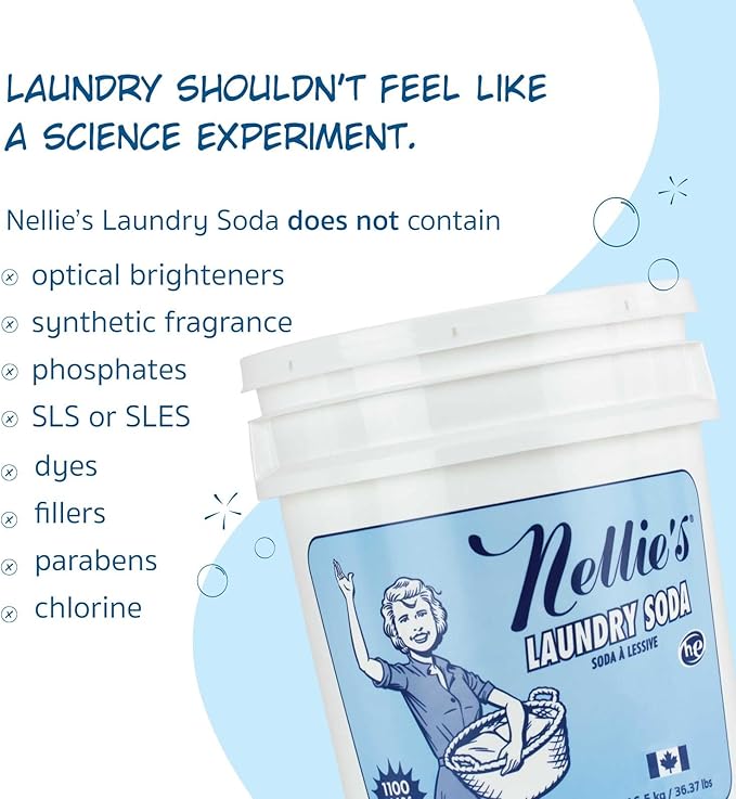 Nellie’s Laundry Soda – Concentrated Powdered Detergent for 1,100 Loads – Fragrance-Free & Septic Safe – Dissolves Easily and Rinses Clean with No Residue (Made in Canada)