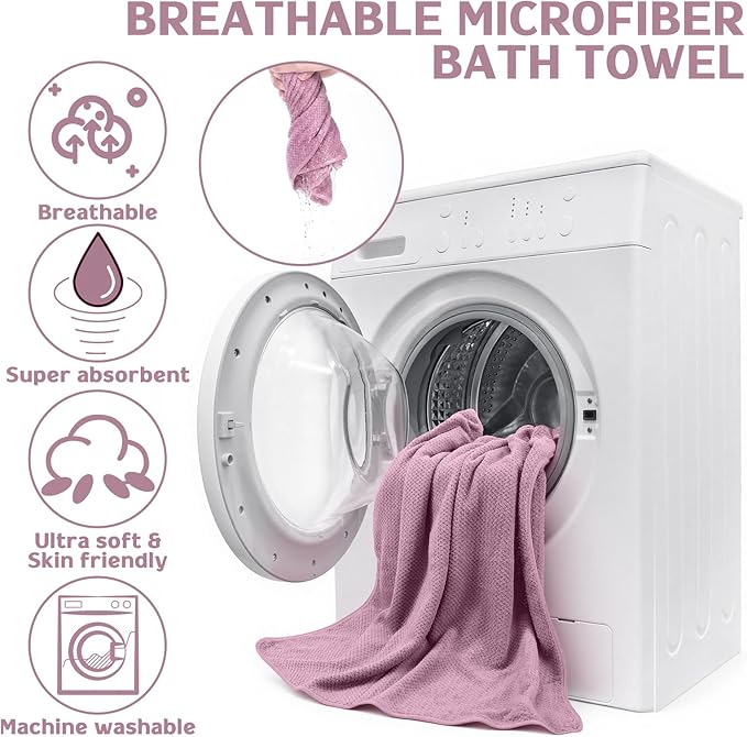 Newwiee 20 Pack Bulk Bath Towels Set, Large Quick Dry Bath Towels 55" x 28" for Spa, Gym, Salon, Hotel and Rental Use(Purple, White, Gray, Khaki)