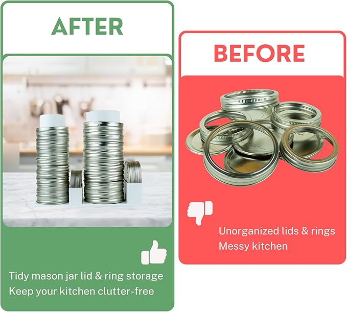 Mason Jar Lid Organizer & Holder | Storage Rack for Canning Jar Lids and Rings | Vertical Stacking Kitchen Organization | Compatible with Regular and Wide Mouth | Holds 20 Lids & 20 Rings (2 Pack)