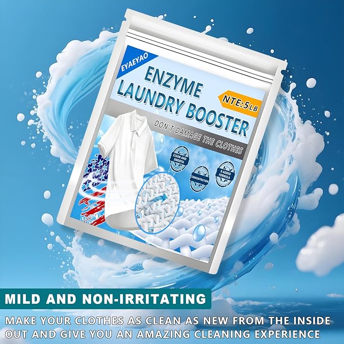 Bio Enzyme Laundry Booster Powder - Ultra-Concentrated Stain & Odor Remover for Whites & Colors | Oxygen Bleach Alternative | Non-Toxic, Biodegradable Formula | Works in All Washing Machines (5 lb)