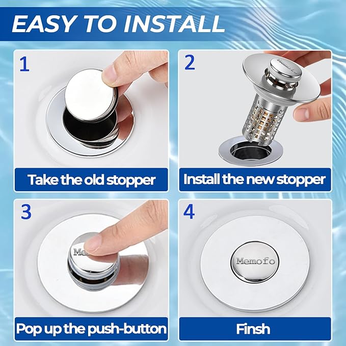 Bathroom Sink Drain Strainer, Stainless Steel Pop-up Strainer Basket Hair Catcher with Removable Basket, Brass Bullet Core, Universal Fit 1.1-2.36 Inch (4PCS)