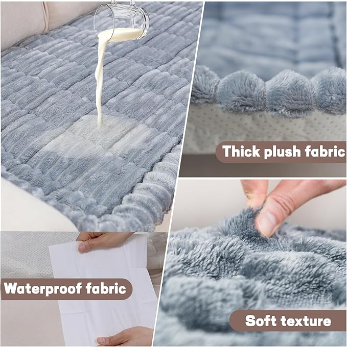 Waterproof Couch Cover for Dogs Washable,Non Slip Fuzzy Durable Couch Covers for 3 Cushion Sofa Pet Friendly Sofa Cover Dog Thick Soft Slipcovers Protector Couches Mat Bed (Light Grey, 27.6" x 59.06")