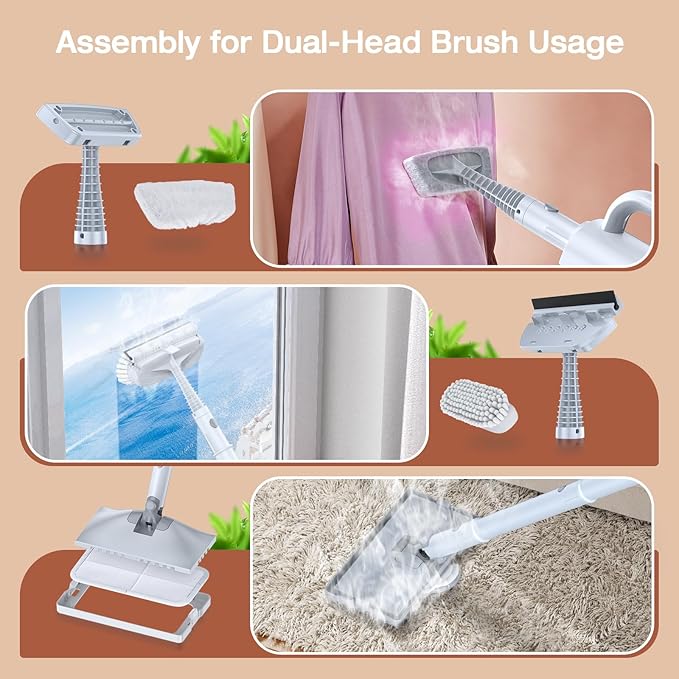 ScrubWiz Steam Mop with Detachable Handheld Steam Cleaner, 10-in-1 Multi Accessories, Quick 10s Heat, 350ml and 2-Level Steamer for Cleaning Floor, Carpet, BBQ Grill, Tile, and Grout, Light White