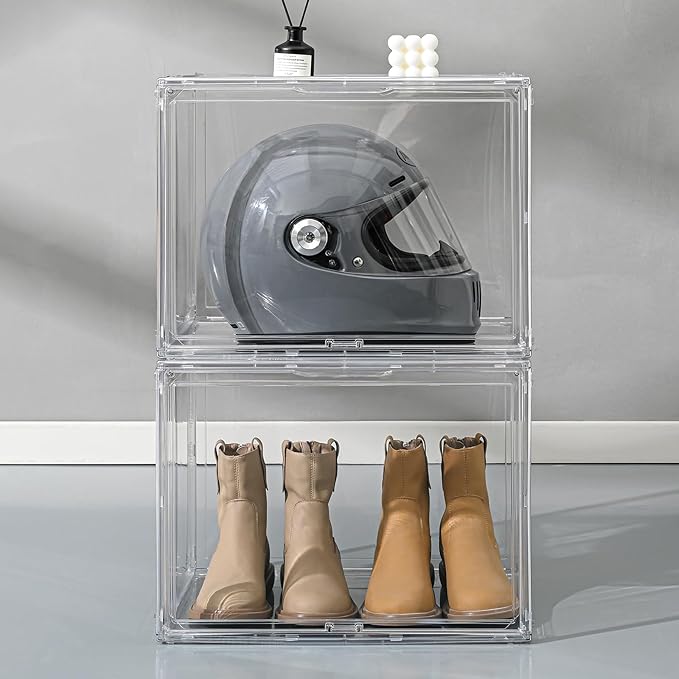XXX-Large Clear Display Case 17.7" x 13" x 13" Extra Large Display Organizer Box with Magnetic Door, Stackable Acrylic Storage Bin for Boots, Shoes, Collectibles, Bags, Figures