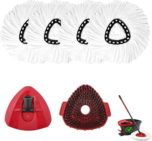 6Pcs Spin Mop Replacement Heads,Mop Replace Head Compatible with Ocedar Easywring 1-Tank System,Machine Washable & Easy to Replace.Including 4 Spin mop Replacement Heads,1 Brush Head and 1 Base