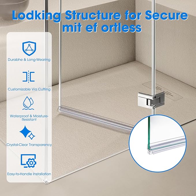 39 inch Shower Door Bottom Seal, 6 Pack Frameless Glass Shower Door Sweep Strip for 3/8'' Glass Stop Shower Leaks and Create a Water Barrier