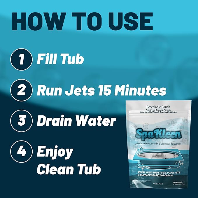 Jetted Tub Cleaner – Unscented, Septic Safe Powder for Whirlpool & Jacuzzi | 10 Cleanings Per Pouch | Fast 15-Minute Action | Removes Sludge, Soap Scum & Black Flakes | Made in USA