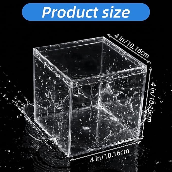 12 Pcs Clear Acrylic Box with Lid, 4 x 4 Inch Square Decorative Storage Container for Candy, Little Trinkets, and Jewelry Display