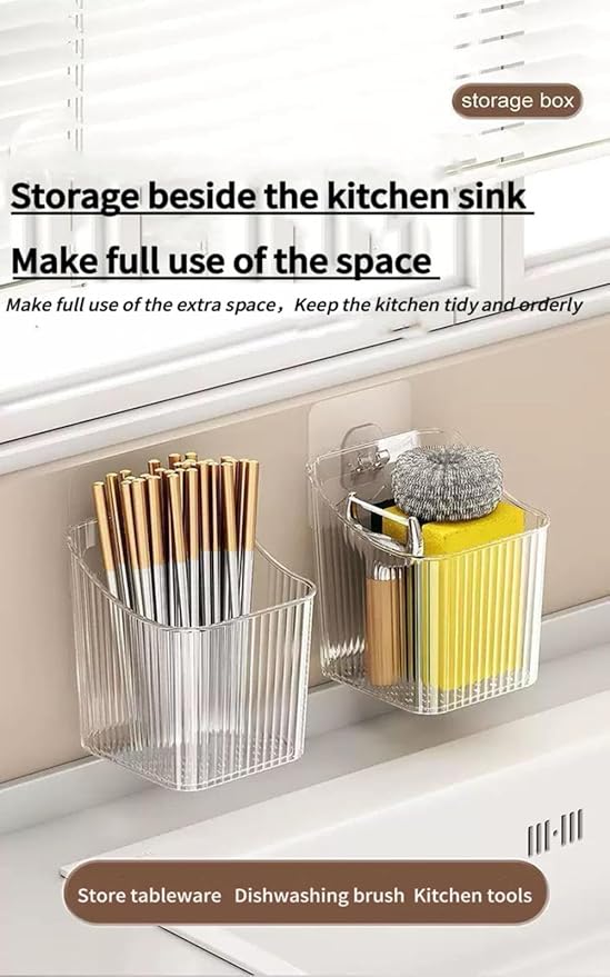 6Pack small Wall Mount Organizer, Adhesive Cabinet Door Storage Bins, Clear Makeup Container, Stackable Organizer Basket for Kitchen, Bathroom, Cabinet, Pantry, Office，Refrigerator Small Items storage
